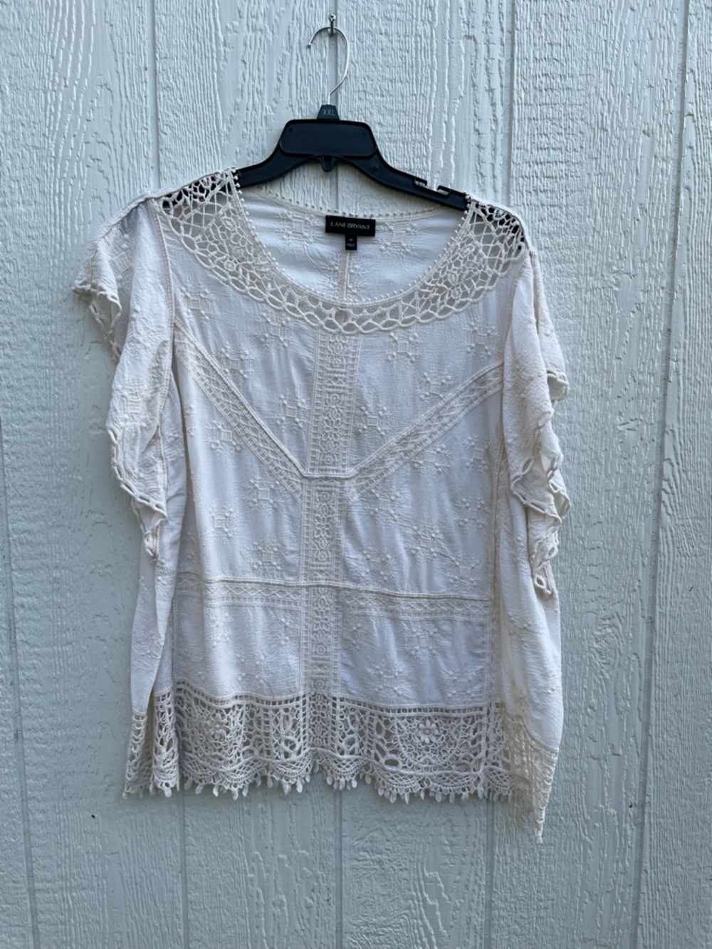 Lane Bryant Cream Crochet-Trim Peasant Blouse sz 20 (2x)